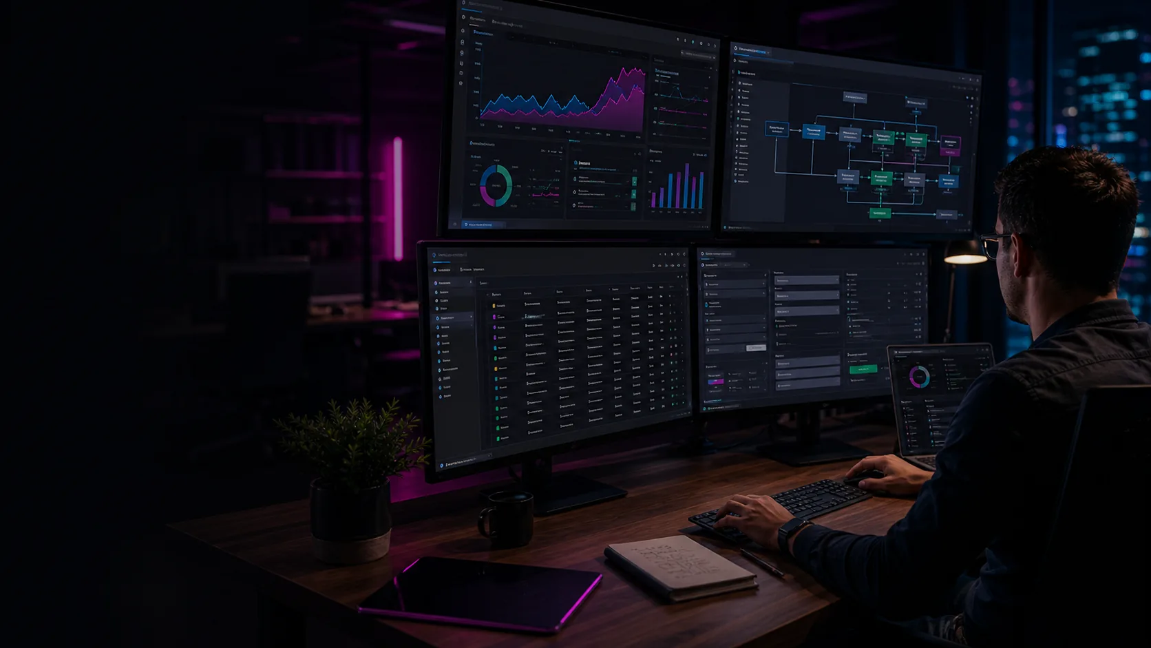 Desktop development workstation with business application screens