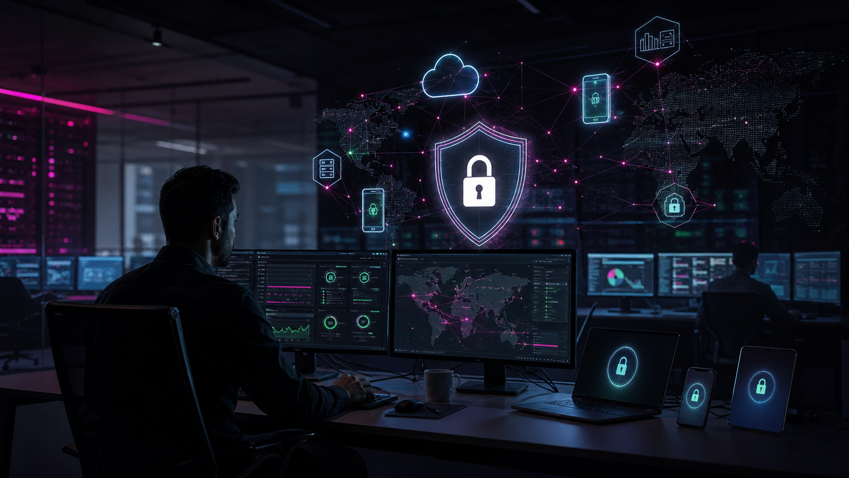 Cybersecurity operations dashboard across cloud mobile and firmware
