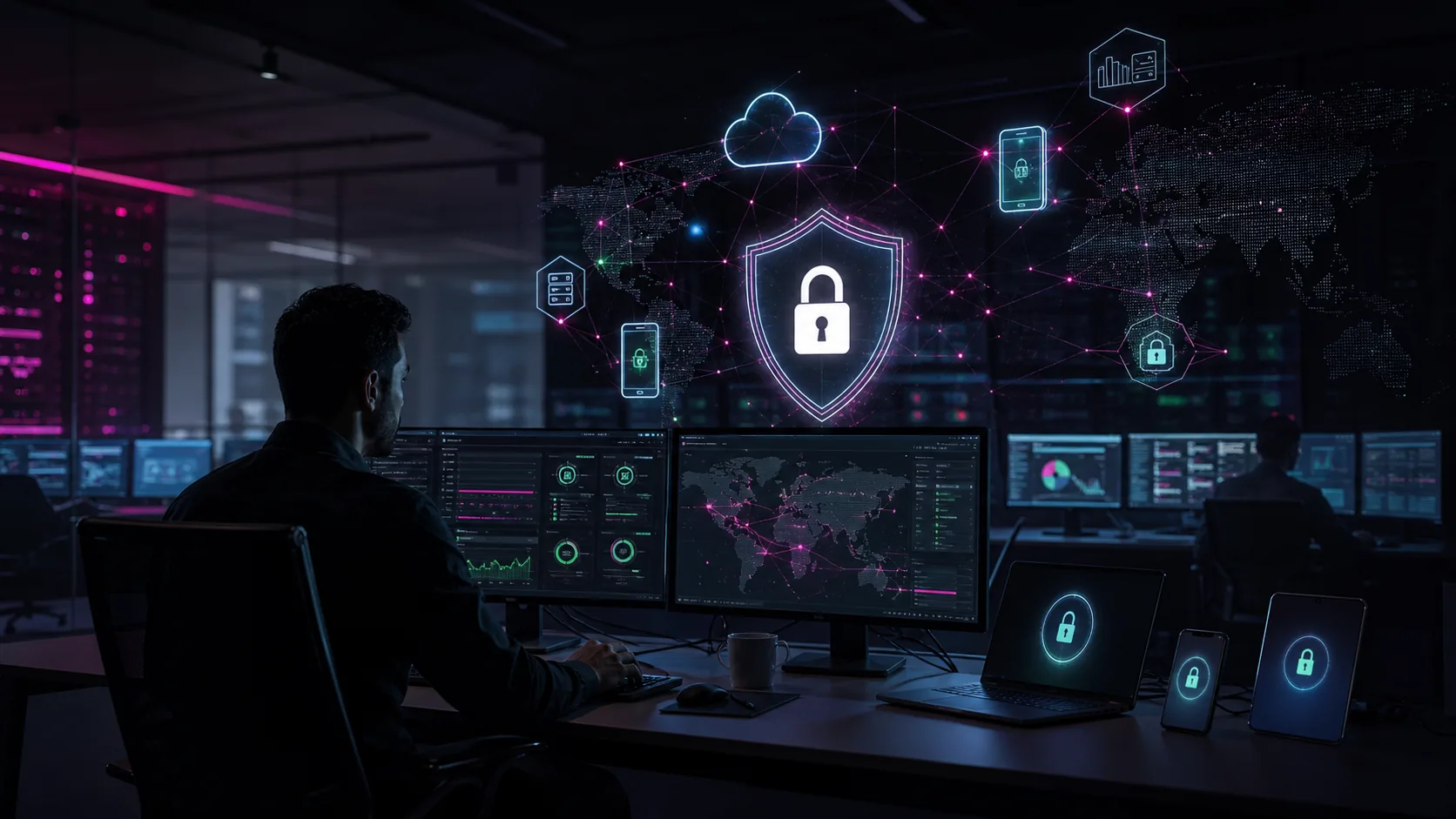Cybersecurity operations dashboard across cloud mobile and firmware