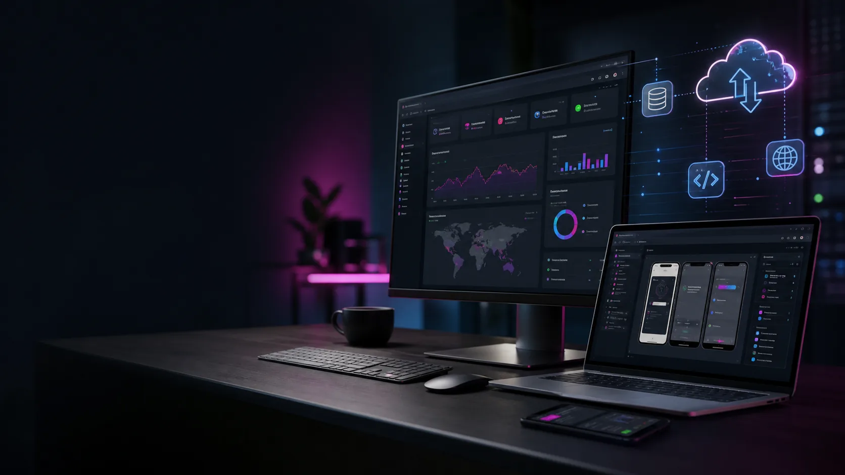 Modern web application development dashboard screens