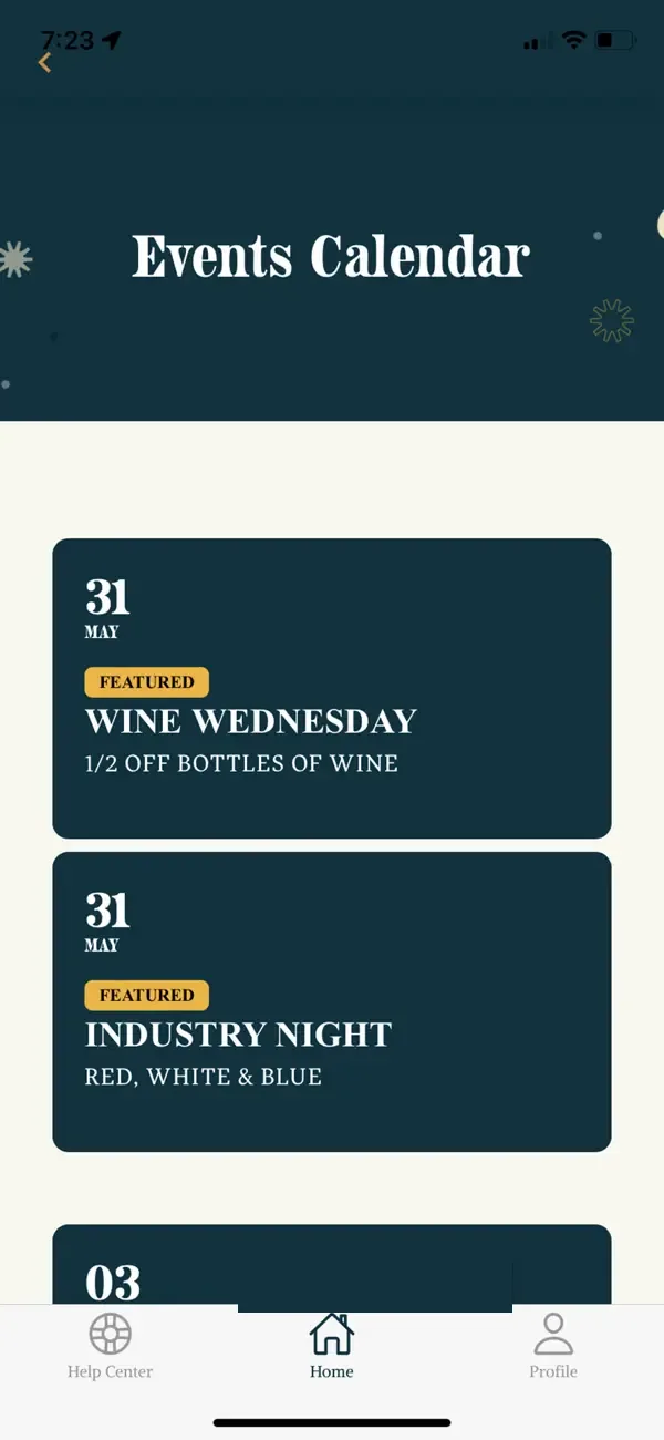 Stones Gambling Hall events calendar with featured events.