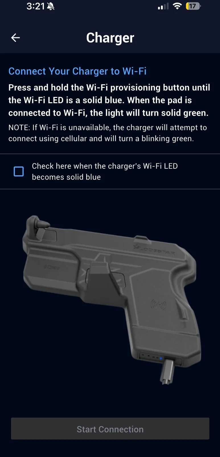 LodeStar app — guided charging-dock setup.